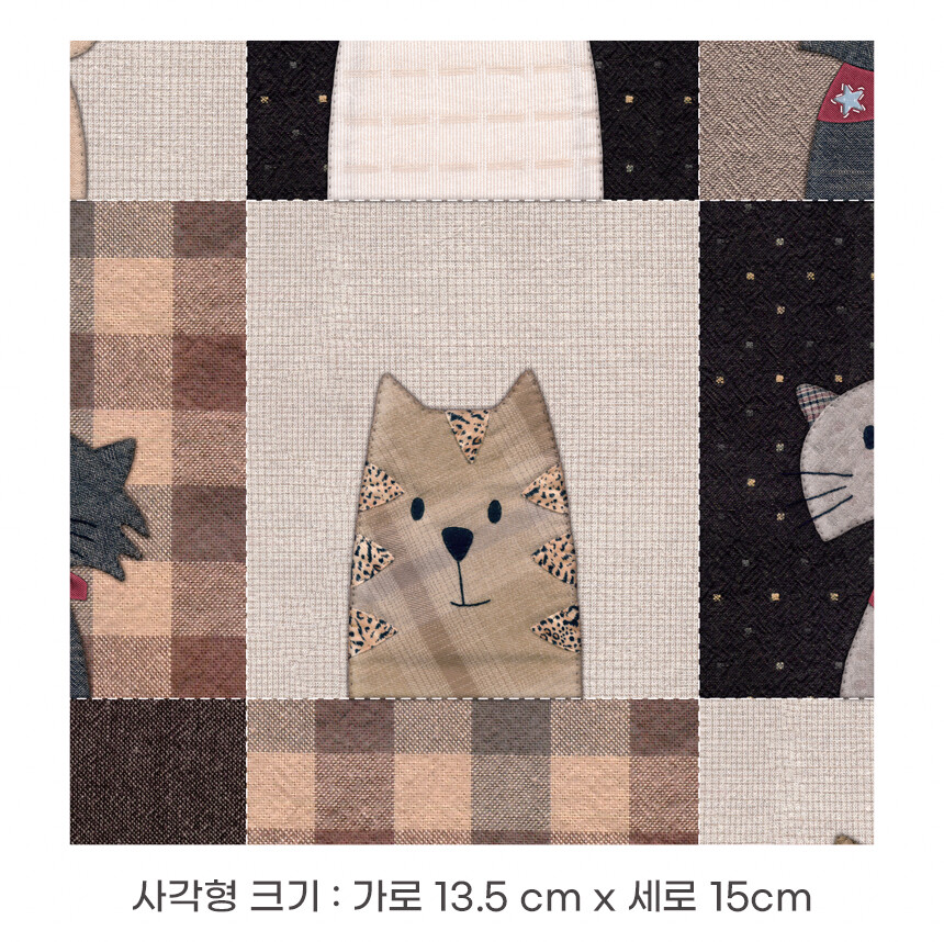 브라운 옥스포드 원단 고양이 사각 패턴 사이즈