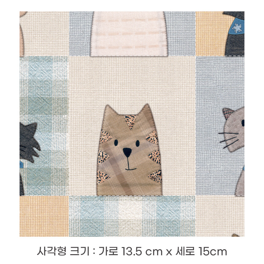 블루 옥스포드 원단 고양이 사각 패턴 사이즈