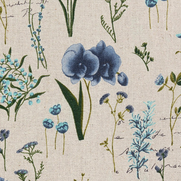 [국산린넨] 대폭 수채화 린넨 프린트원단 - 블루 (1/2Yd)