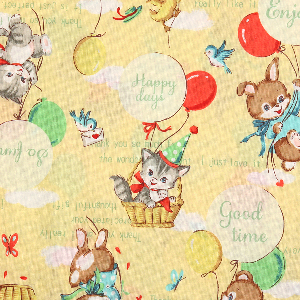 [퀼트게이트] 디어 리틀 월드 해피 애니멀 12 시팅 프린트원단 - 옐로우