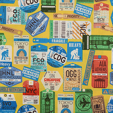 [유와] 글로브 트로팅 셔팅 프린트원단 - 옐로우 (1/4yd) (D02)829675-D (개)