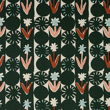 [코카] 에그 프레스 플라워 앤 포커 칩 옥스포드 프린트원단 - 그린 (1/2Yd)