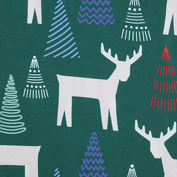 [페인트브러쉬] 스칸디나비안 크리스마스 레인디어 프린트원단 - 그린 (1/2Yd)