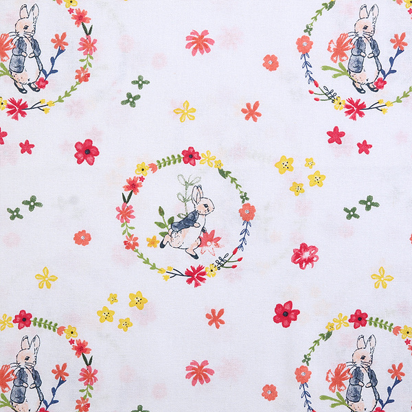 [크래프트코튼] 피터래빗 플로랄 리스 프린트원단 - 화이트