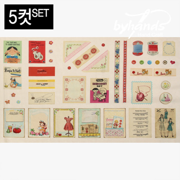 [바이핸즈] 대폭 DTP 빈티지 해피 소잉 하프 린넨 프린트 커트지 148cm x 44cm 5컷 1SET (EYCD-09) (개)