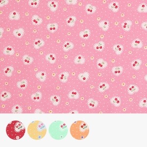 [유와] 마츠야마 아츠코 체리 하트 셔팅 프린트원단 - AT826805 ☆ (1/2Yd)