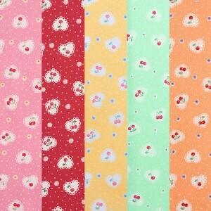 [원단패키지] 유와 마츠야마 아츠코 체리하트 셔팅 프린트 5종 - 45cmx26cm JSH5423 (set)