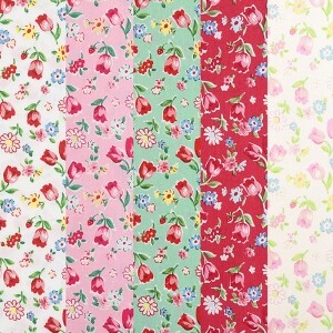 [원단패키지] 유와 마츠야마 아츠코 스위트 튤립 셔팅 프린트 5종 - 45cmx26cm JSH5424 (set)