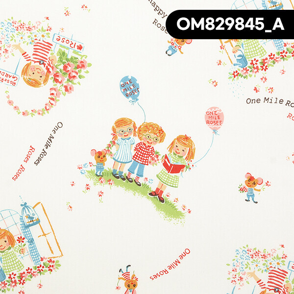 퀼트의시작은? 엔조이퀼트와 함께,[유와] 원마일 로제즈 해피메이트 프린트원단 - OM829845 (1/4yd)☆