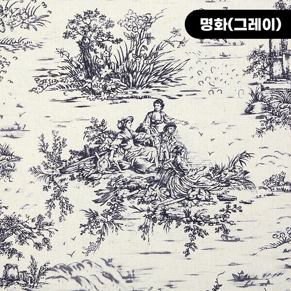 퀼트의시작은? 엔조이퀼트와 함께,[국산린넨] 대폭 린넨천 뜨왈드주이 빈티지 프린트원단 - 명화 ☆