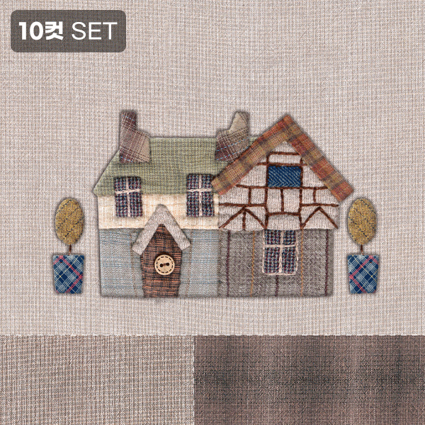 [바이핸즈] DTP 옥스포드 대폭 가든빌리지 아플리케 입체프린트 커트지 (EYCD-47) - 10컷 1세트