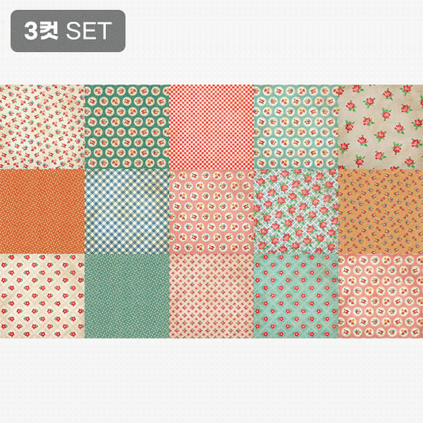 퀼트의시작은? 엔조이퀼트와 함께,로즈 플라워 패치워크 하프린넨 커트지 140cm x 84cm - 3컷 1세트