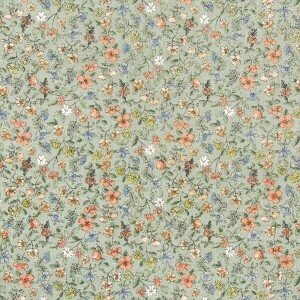 [국산린넨] 대폭 스칼렛플라워 린넨 프린트원단 - 민트 (1/2Yd)