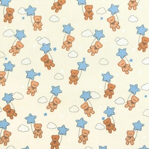 [코튼프린트] 대폭 스타베어 프린트원단 - 연노랑 (1/2Yd)