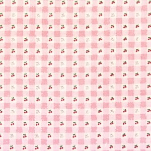 [코튼프린트] 대폭 체크앤체리 프린트원단 - 핑크 (1/2Yd)