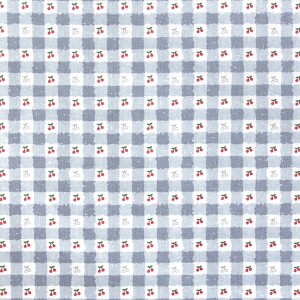 [코튼프린트] 대폭 체크앤체리 프린트원단 - 블루 (1/2Yd)