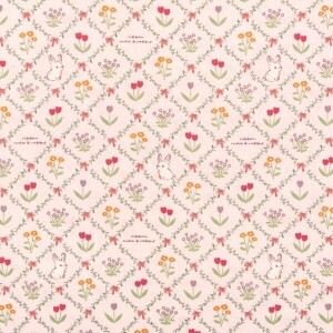 [코튼프린트] 대폭 튤립래빗 프린트원단 - 핑크 (1/2Yd)