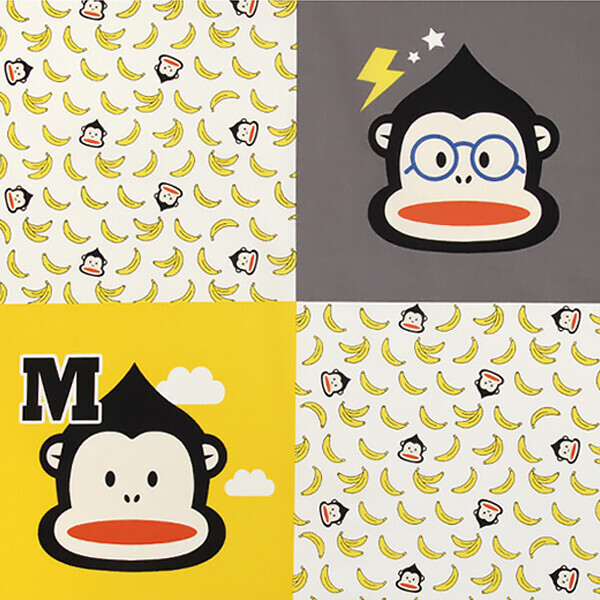 [코튼프린트] 몽키2 프린트 커트지 110cm x 75cm - 옐로우그레이