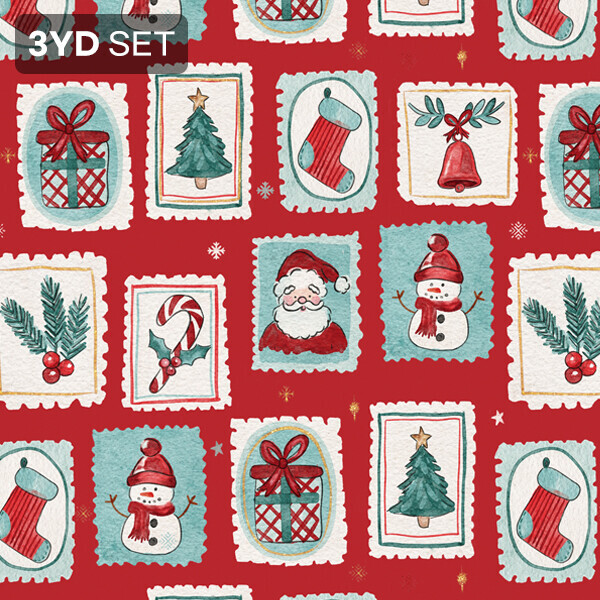 DTP 코튼 크리스마스 스탬프 원단 S - 3YD 1세트 (EYPD-D77)
