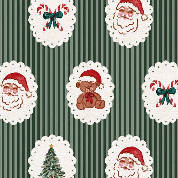 DTP 코튼 크리스마스 도일리 스트라이프 원단 (그린) L (EYPD-D78)