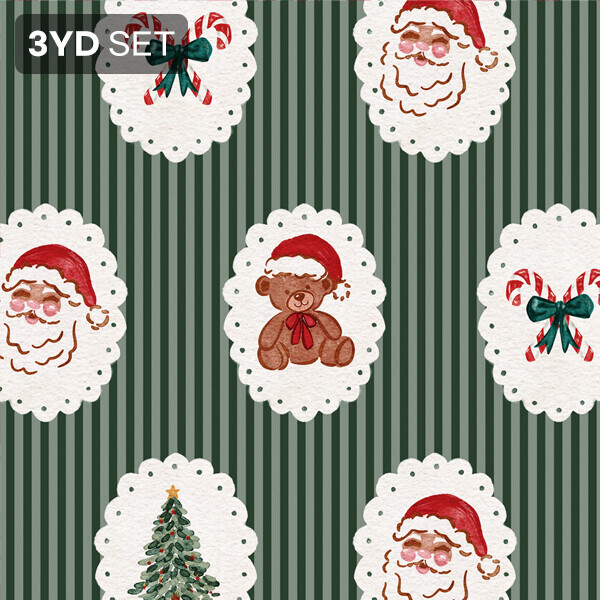 DTP 코튼 크리스마스 도일리 스트라이프 원단 (그린) L - 3YD 1세트 (EYPD-D78)