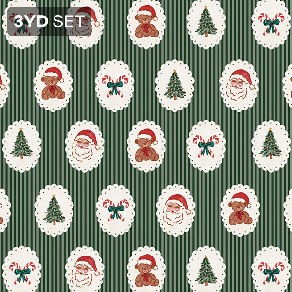 DTP 코튼 크리스마스 도일리 스트라이프 원단 (그린) S - 3YD 1세트 (EYPD-D79)