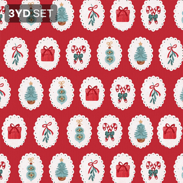 DTP 코튼 크리스마스 도일리 원단 (레드) S - 3YD 1세트 (EYPD-D81)