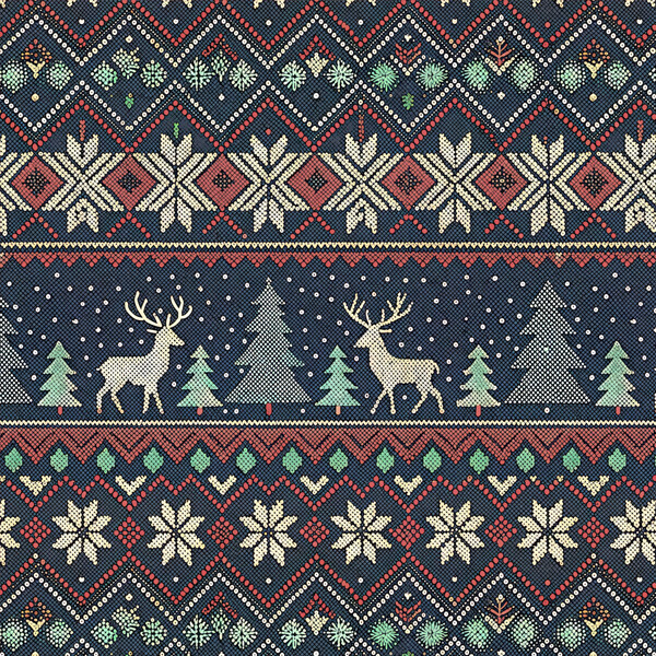 DTP 코튼 노르딕 스웨터 패턴 원단 (네이비) (EYPD-D84)