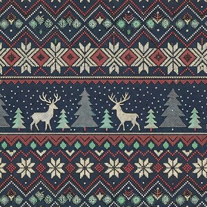 DTP 코튼 노르딕 스웨터 패턴 원단 (네이비) (EYPD-D84) (1/2Yd)