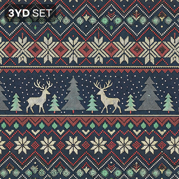 DTP 코튼 노르딕 스웨터 패턴 원단 (네이비) - 3YD 1세트 (EYPD-D84)