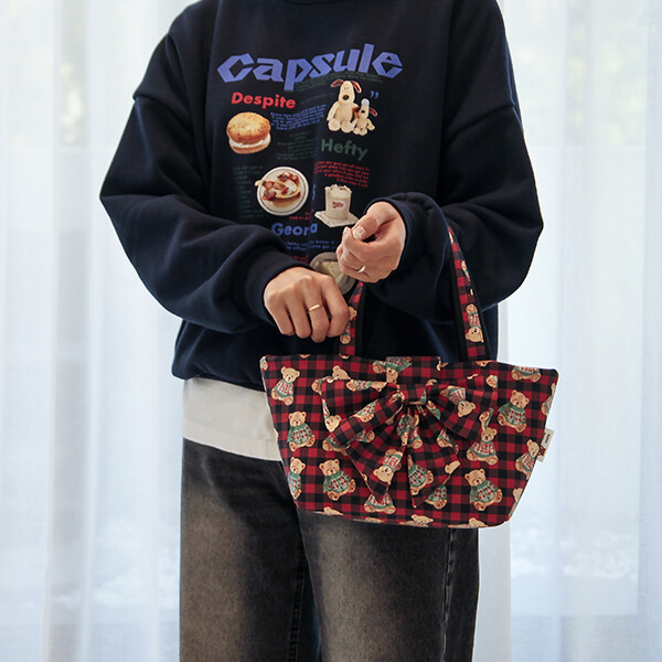 [바이핸즈] 퀼트패키지 가방 - 리본 베어체크 토트백