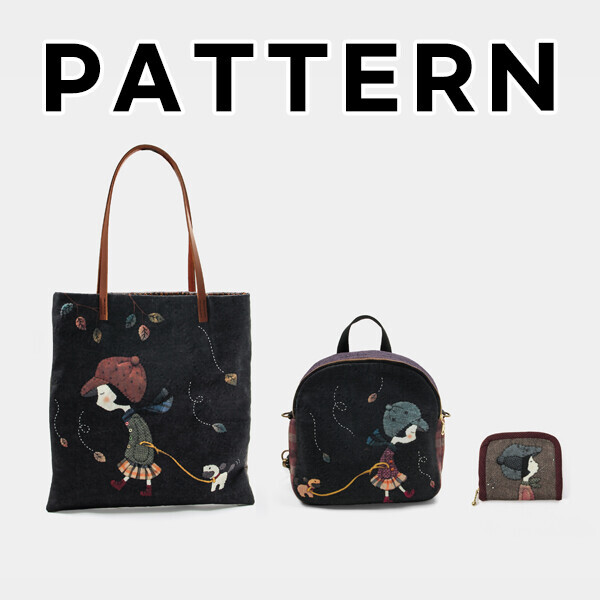 [바이핸즈] 퀼트도안 - 낭만소녀 & 로맨틱 가이 3종 세트 (에코백, 배낭, 지갑)