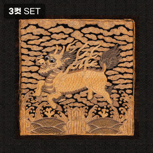 DTP 코튼 기린무늬 자수 흉배 커트지 원단 150cm x 110cm (블랙)  - 3컷 1세트 (개)